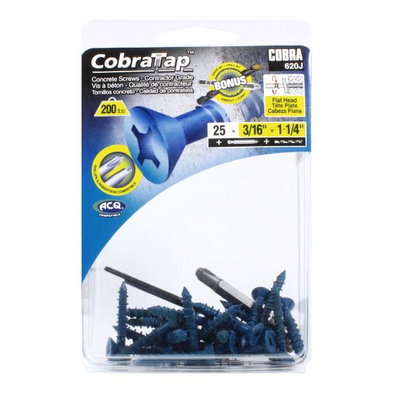 Concrete Screws - Flat Head 3/16" (+ Drill Bit + Drive Bit) (25)