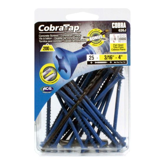 Concrete Screws - Flat Head 3/16" (+ Drill Bit + Drive Bit) (25) - 4" - 25/Pkg