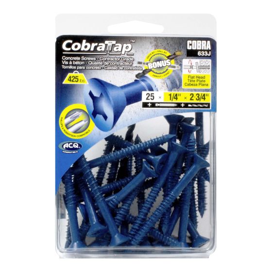 Concrete Screws - Flat Head 1/4" (+ Drill Bit + Drive Bit) (25) - 2 3/4" - 25/Pkg