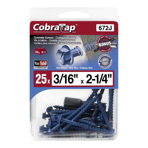 Concrete Screw - Hexagonalhead - 25/Pkg - 3/16" x 2 1/4"