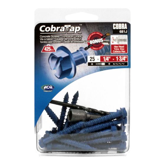 Concrete Screw - Hexagonalhead - 25/Pkg - 1/4" x 1 3/4"