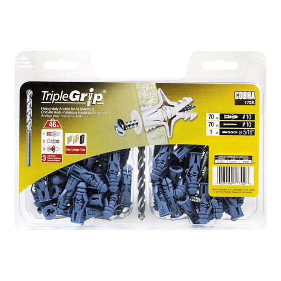 Triple-Grip #10 Blue (+ Screws) + Drill Bit Anchors (70)