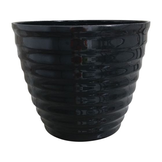 Pot avec soucoupe attachée, Beehive, noir, 14"