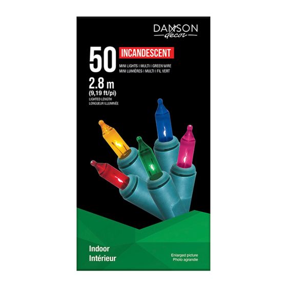 Jeu de 50 mini-lumières incandescentes avec fil vert - Multi