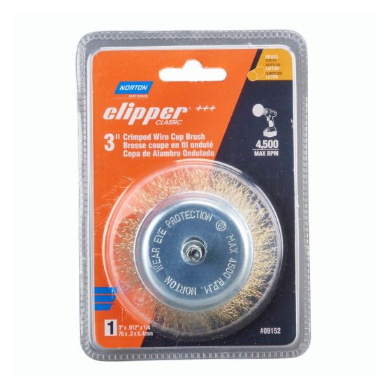 Brosse métallique coupe en laiton pour acier Clipper Classic, 1/4" x 3", 4 500 tr/min Max