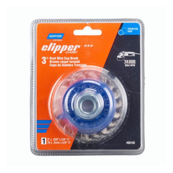 Brosse métallique coupe torsadée pour inox Clipper Classic, 3'' x 5/8''-11", 14 000 tr/min Max