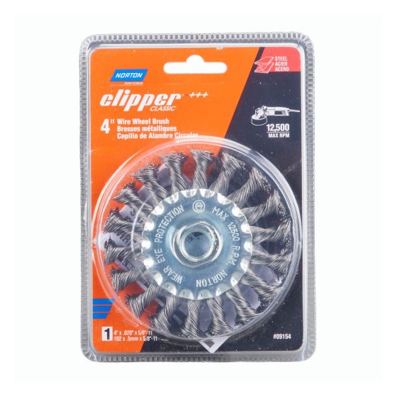 Brosse métallique coupe torsadée pour acier Clipper Classic, 4'' x 5/8''-11", 12 500 tr/min Max
