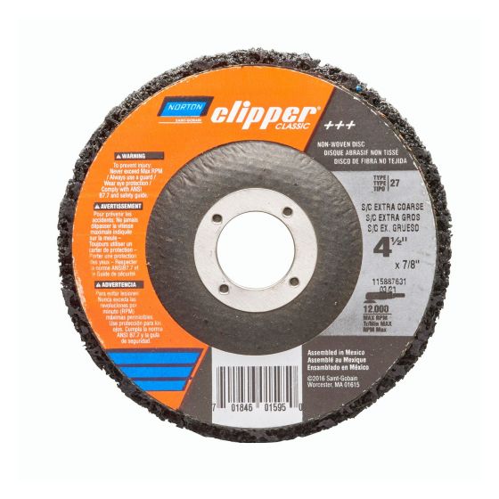Disque abrasif à centre déprimé non-tissé Clipper Classic, grain extra grossier, 4 1/2" x 7/8" T27