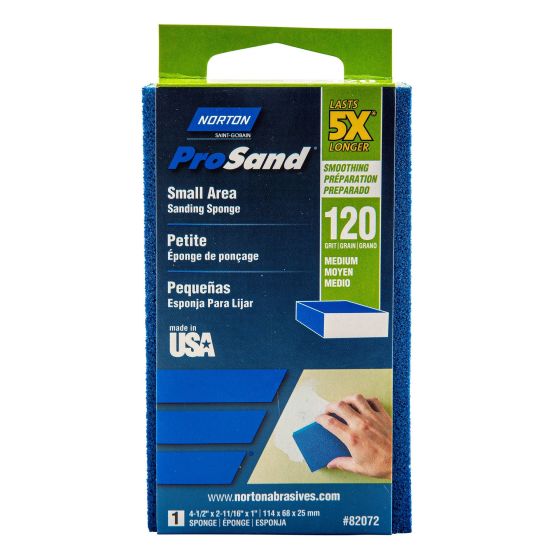 Norton ProSand Small Area Sanding Sponge - 4 1/2" x 2 11/16" x 1" - Gr. 120 - 1/pck