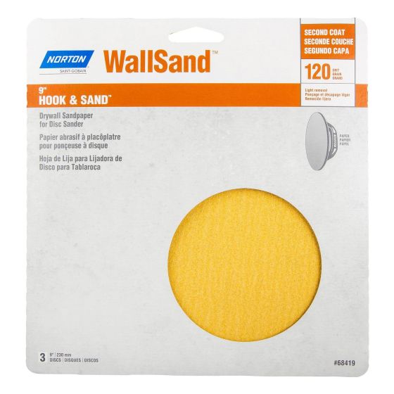 Norton Hook & Sand Drywall Sandpaper for Disk Sander - 9" - Gr. 120 - 3/pck
