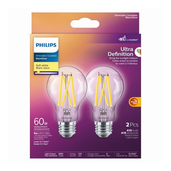 WarmGlow Ultra Definition LED A19 Bulbs - 60 W - Soft White- 2/Pkg