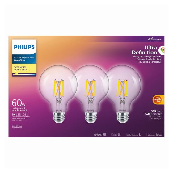 WarmGlow LED Lightbulbs - Soft White - G25 - 5 W - 3/Pkg