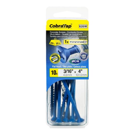 Concrete Screws - Flat Head - 3/16" x 4" - Drill Bit incl. - 10/pack