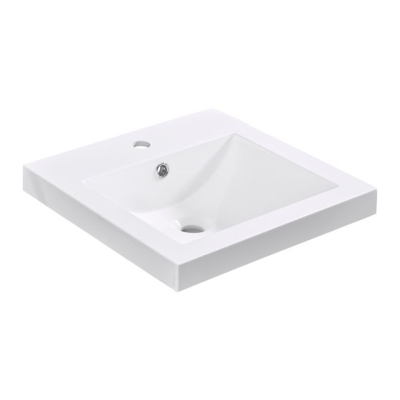 Square Synthetic Marble Drop-In Sink - 18" x 18" - White