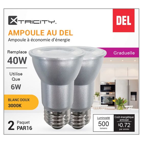 Ampoules DEL, PAR16, 40 W, blanc doux, 2/pqt