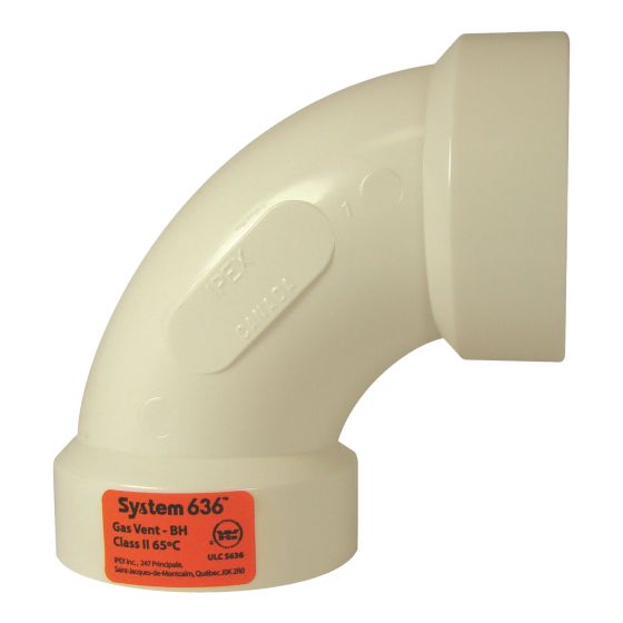 Coude 90° à grand rayon Système 636 en PVC FGV, femelle, 3", blanc
