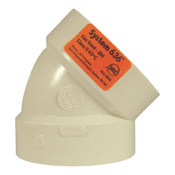 System 636 PVC FGV 45° Elbow - Hub - 3" - White