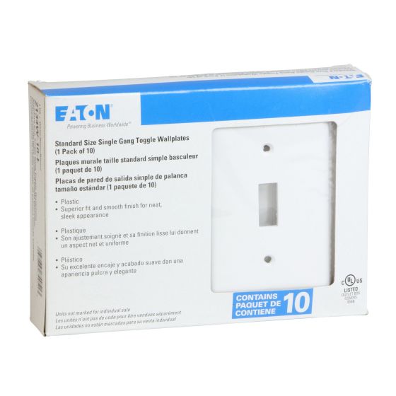 Toggle Wallplate - 1 Gang - Plastic - White - 10/Pkg