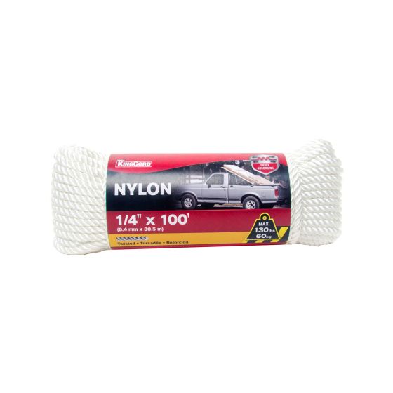 Corde de nylon torsadée, blanc, 1/4" x 100'