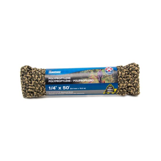 Polypropylene Camouflage Diamond Braid Rope - Open Field - 1/4" x 50'