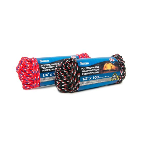 Polypropylene Diamond Braid Rope - Blue/Black/White/Red - 1/4" x 100'