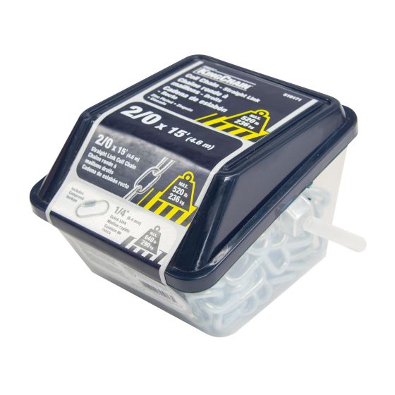 Straight Link Zinc Coil Chain Quick Link - 2/0 - 1/4" x 15'