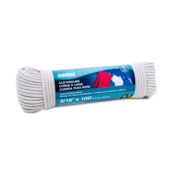 Cotton Polyester Diamond Braid Clothesline Rope - 3/16" x 100'