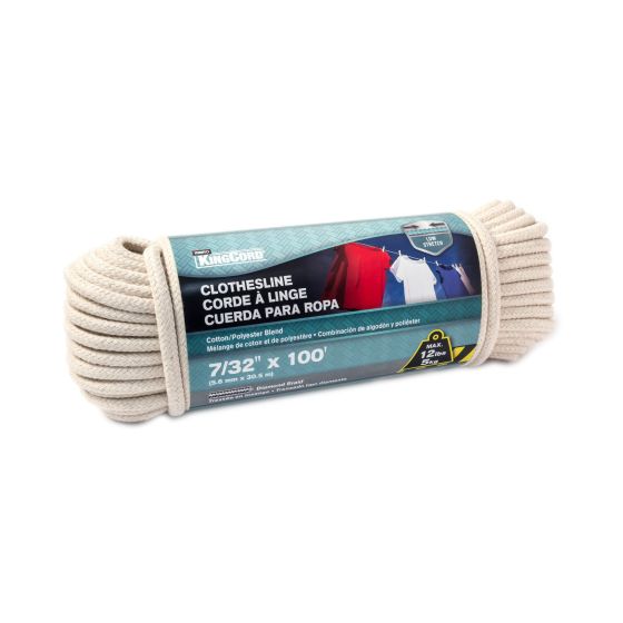 Cotton Polyester Diamond Braid Clothesline Rope - 7/32" x 100'