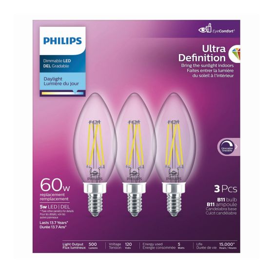 LED Light Bulb - B11 - 5 W - Daylight - 3/Pkg