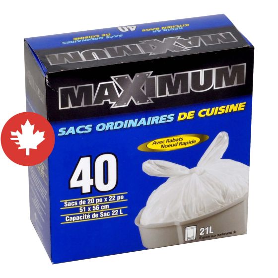 Sac à ordure, cuisine, blanc, 40/pqt