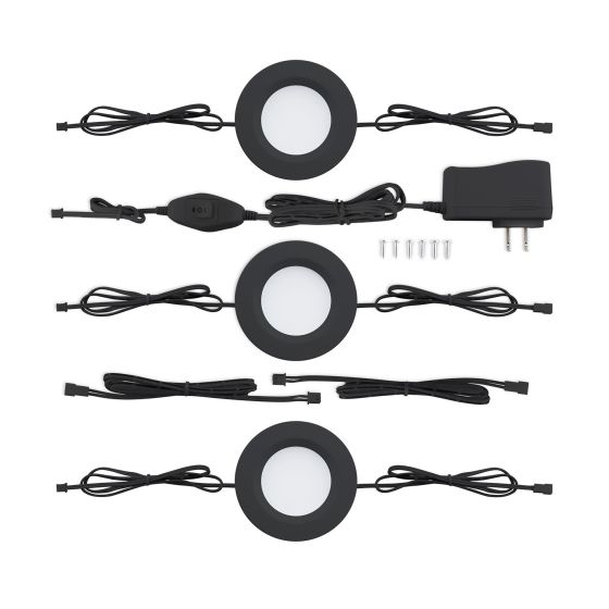Rondelle DEL pour sous-comptoir, 6 W, 360 lm, noir, 3/pqt