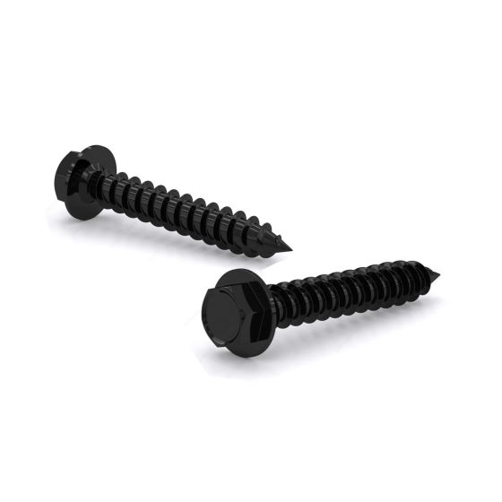 Hex Washer Head Screw - Self-Tapping Thread - Black Rustproof Finish - #10 x 1 1/2" - 10/Pkg