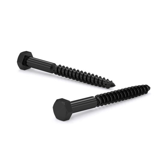 Hex Head Lag Screw - Black Rustproof Finish - 1/4" x 2" - 50/Box