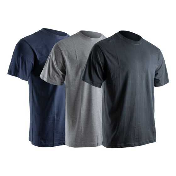 3 T-Shirt Set - Short Sleeves - Round Collar - Size 3/Medium - Black/Mixed Grey/Navy