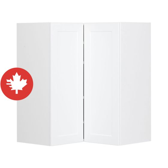 Caisson supérieur de coin, 2 places, Shaker, blanc, 24" x 30" x 12 1/2"