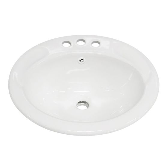 Porcelain Sink – Drop-In – Oval – Glossy White - 19 3/4" x 17 3/4" x 7 1/2"