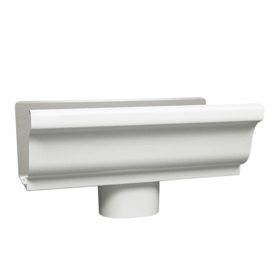 Gutter End With Outlet - Aluminum – White - 5"