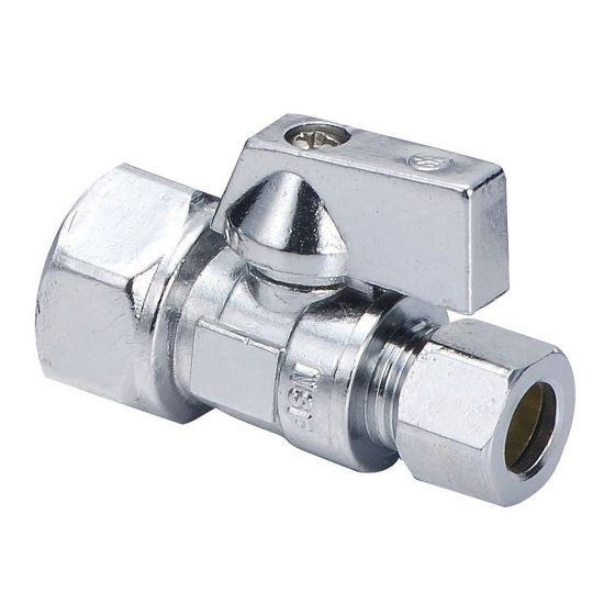 Valve d’arrivée d’eau, horizontale, 3/8" FIP x 3/8" COMP, laiton