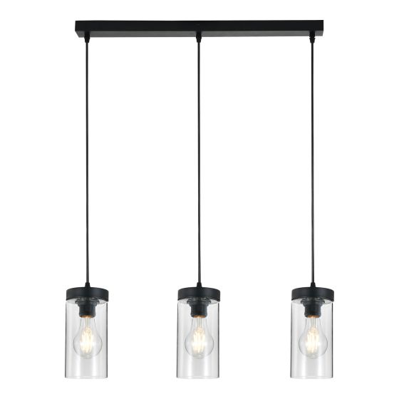 Luminaire suspendu, 3 lumières, Clema, noir-verre, 78 cm