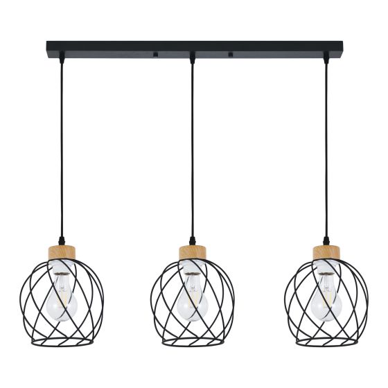 Pendant Light – 3 Lights - Kerzia – Black-Wood – 78 cm