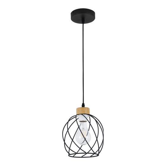 Pendant Light – 1 Light - Kerzia – Black-Wood – 16 cm
