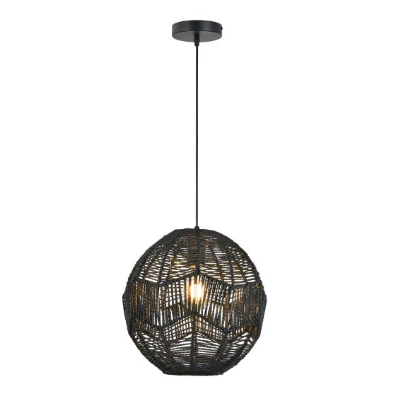 Luminaire suspendu, rotin, noir