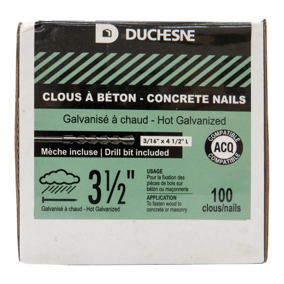 Concrete Nails - Hot-Dip Galvanized - With Drill Bit – 3 1/2" – 100/pkg