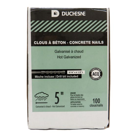 Clous pour béton, galvanisés à chaud, avec mèche, 5", 100/pqt
