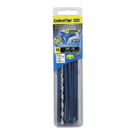 Concrete Screws, Flat Head, 1/4 x 6-in, 10/Pkg