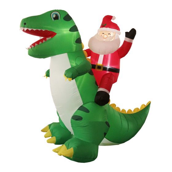 Dinosaur Santa Inflatable, LED, 8-ft