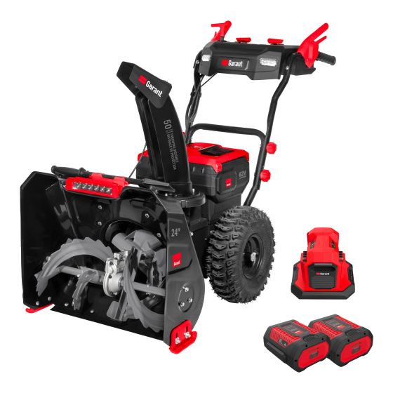 Cordless 2‑Stage Snow Blower – 24", 62V, 2 Batteries – Black