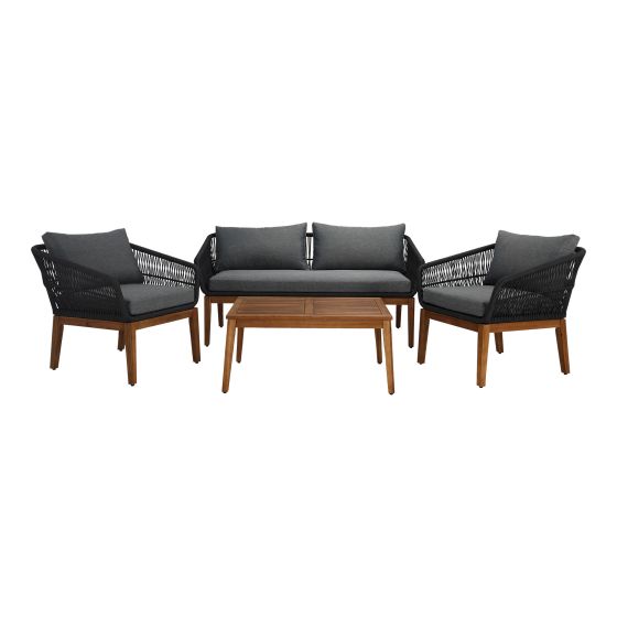 Orea Conversation Set - 4-Piece - Acacia Wood and Braided Rope