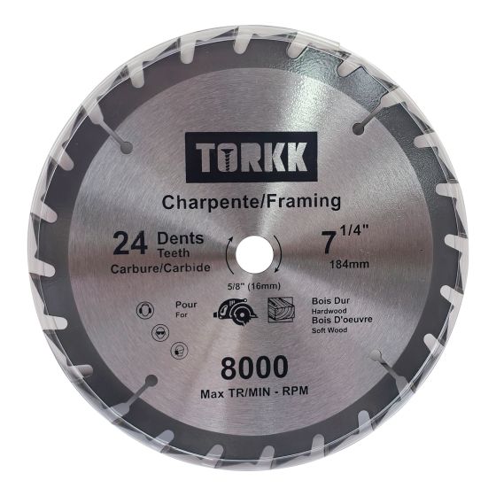 Lame de scie circulaire au carbure, 7 1/4", 24 dents