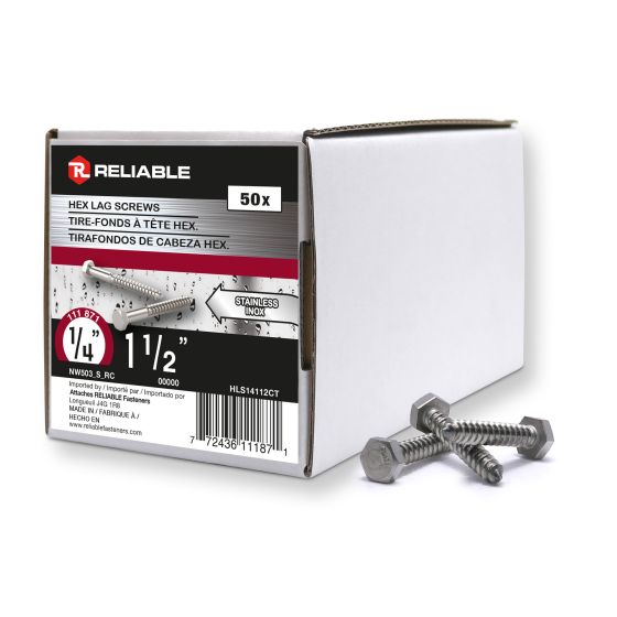 Boulons tire-fonds, 1/4" x 1-1/2", acier inoxydable, 50/pqt
